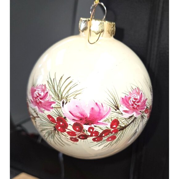 Allen + Roth Large Floral Design Glass Ornaments- Set of 4 Pink Ivory - Picture 3 of 3